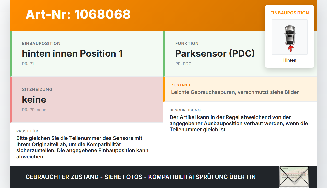 Hyundai I10 IA 13-16 Parksensor PDC Sensor Einparkhilfe Abstandssensor Hinten Innen Pos.1 T5A Hyundai I10 IA 13-16... Vorschau 3