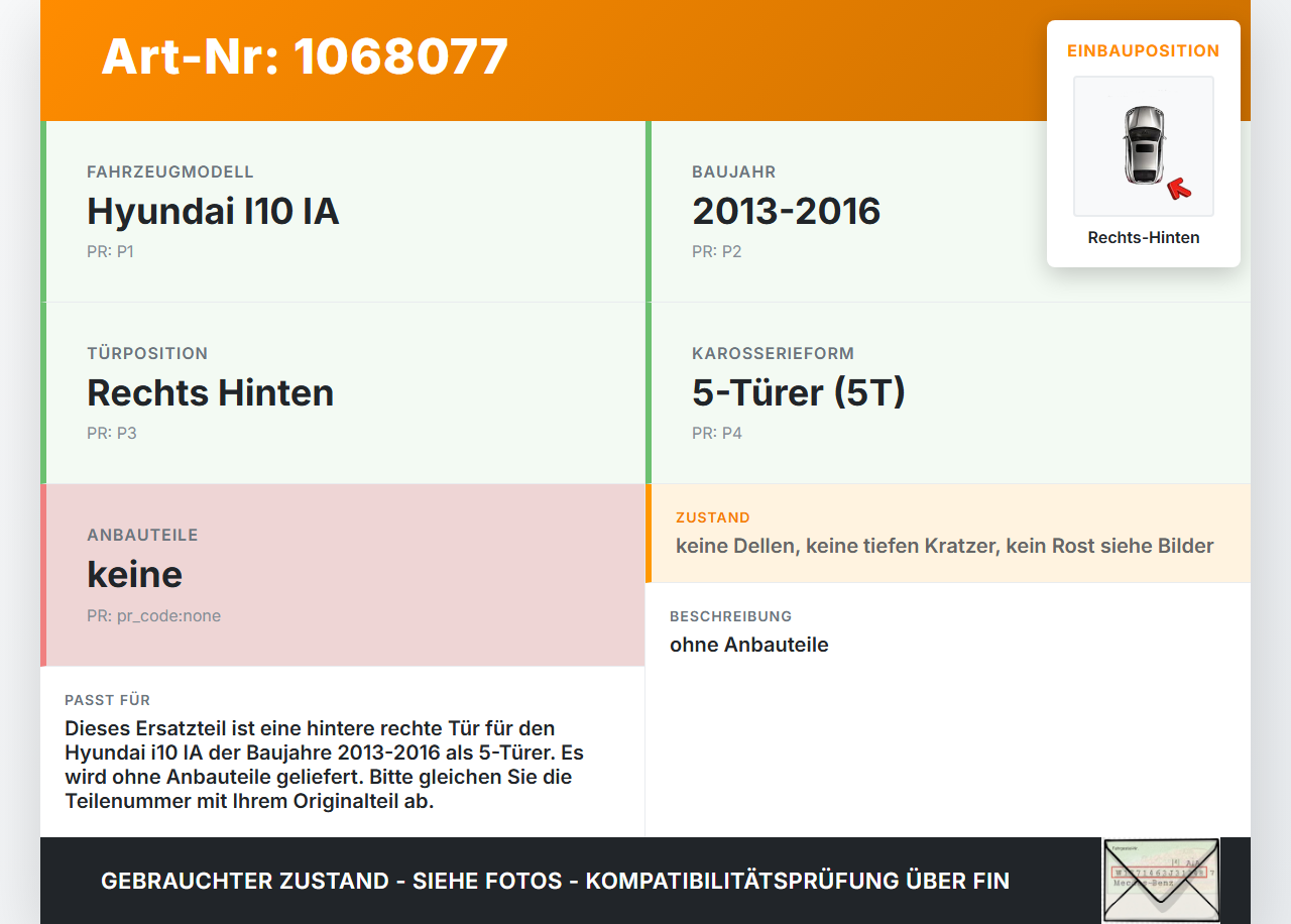 Hyundai I10 IA 13-16 5T Tür Autotür Rechts Hinten T5A Hyundai I10 IA 13-16 30.12.2015 gebraucht Vorschau 3