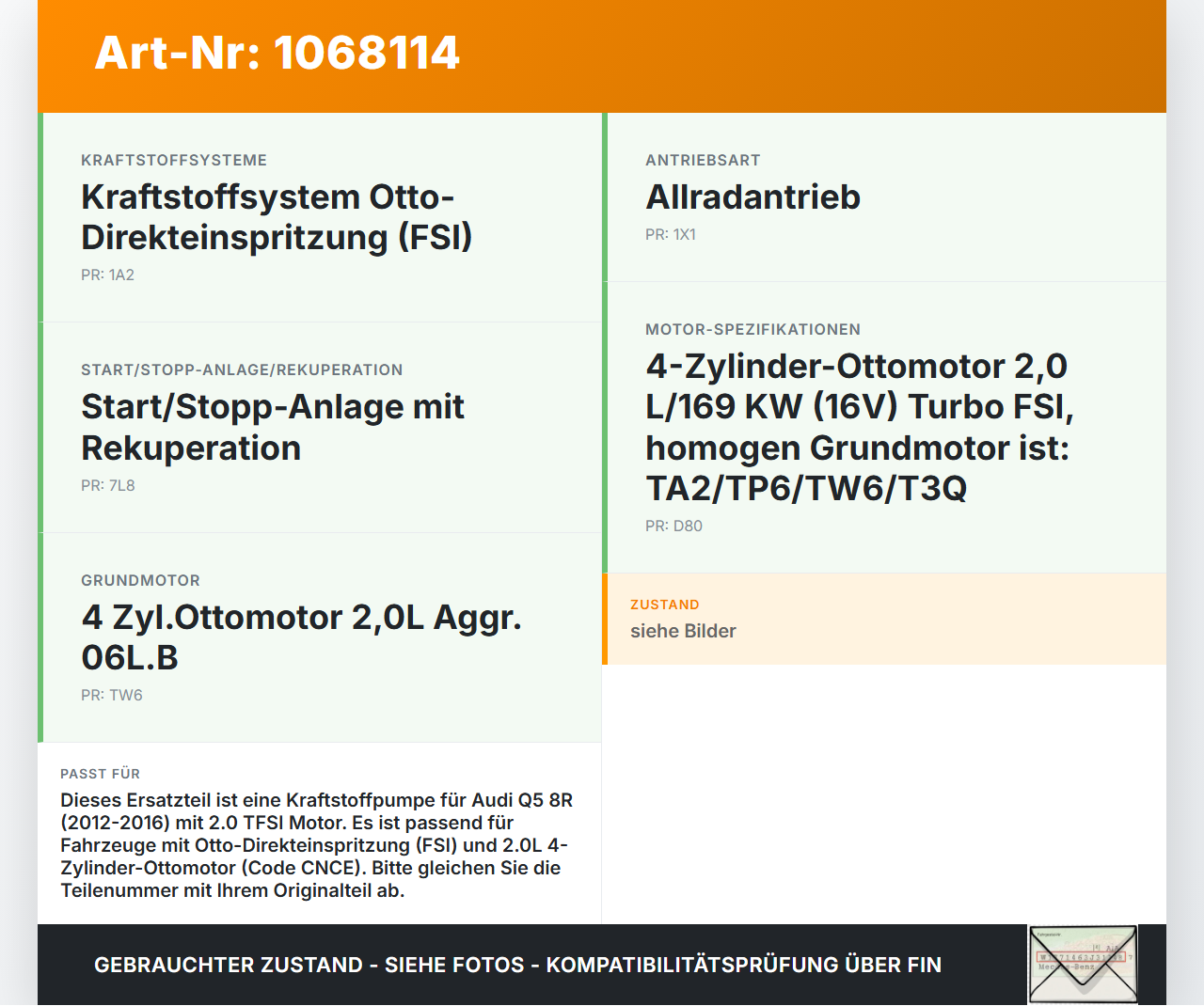 Audi Q5 8R 12-16 TFSI 2,0 169KW Kraftstoffpumpe Kraftstoff Förderpumpe Tankgeber Audi Q5 8R 12-16 04.10.2016... Vorschau 3