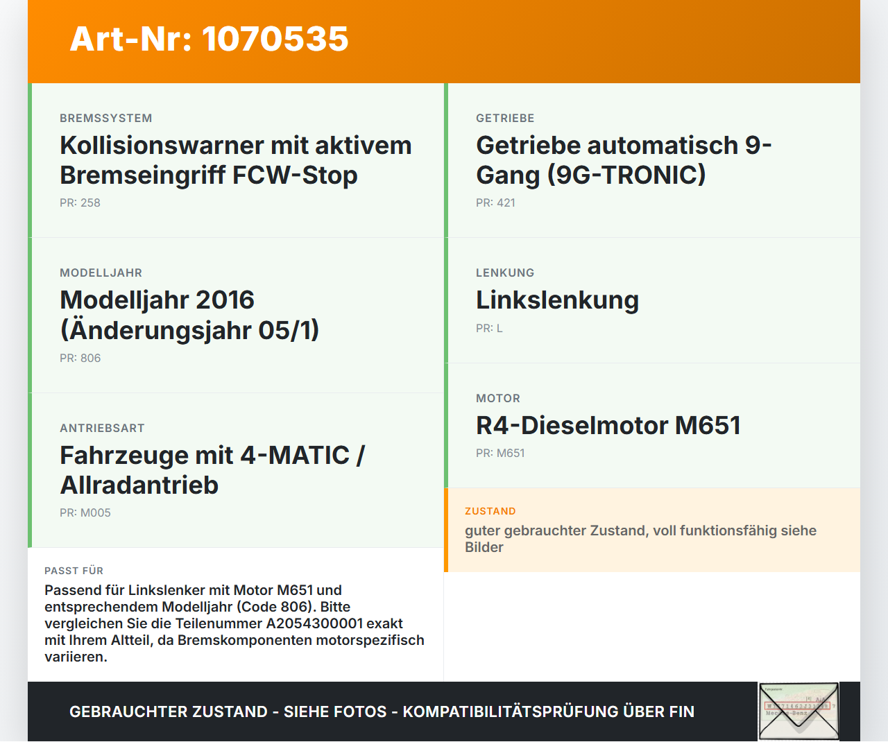 Mercedes X253 15-19 Hauptbremszylinder Bremszylinder Mercedes X253 15-19 14.09.2015 A2054300001 gebraucht Vorschau 3