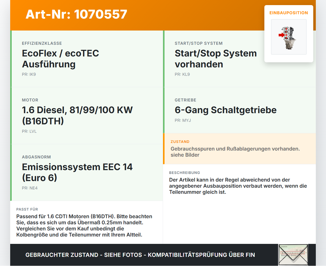 Opel Zafira Tourer P12 16-19 TDI 1,6 119KW B16DTH Kolben mit Pleuel Pos B Opel Zafira Tourer P12 16-19 20.12.2016... Vorschau 3