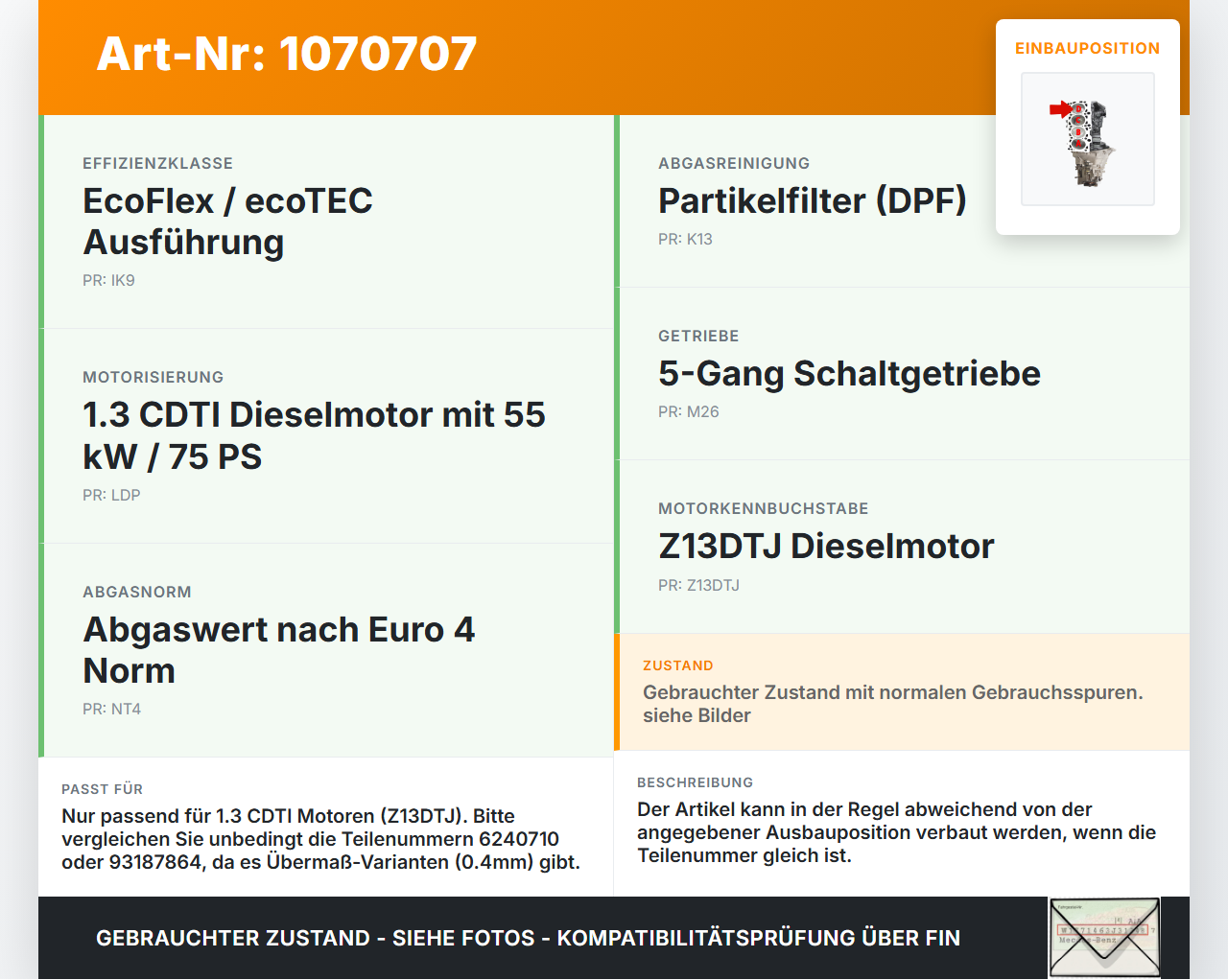Opel Corsa D 06-10 1,2 55KW Z13DTJ Kolben mit Pleuel Pos D Opel Corsa D 06-10 07.11.2008 93187864 6240710 gebraucht Vorschau 3
