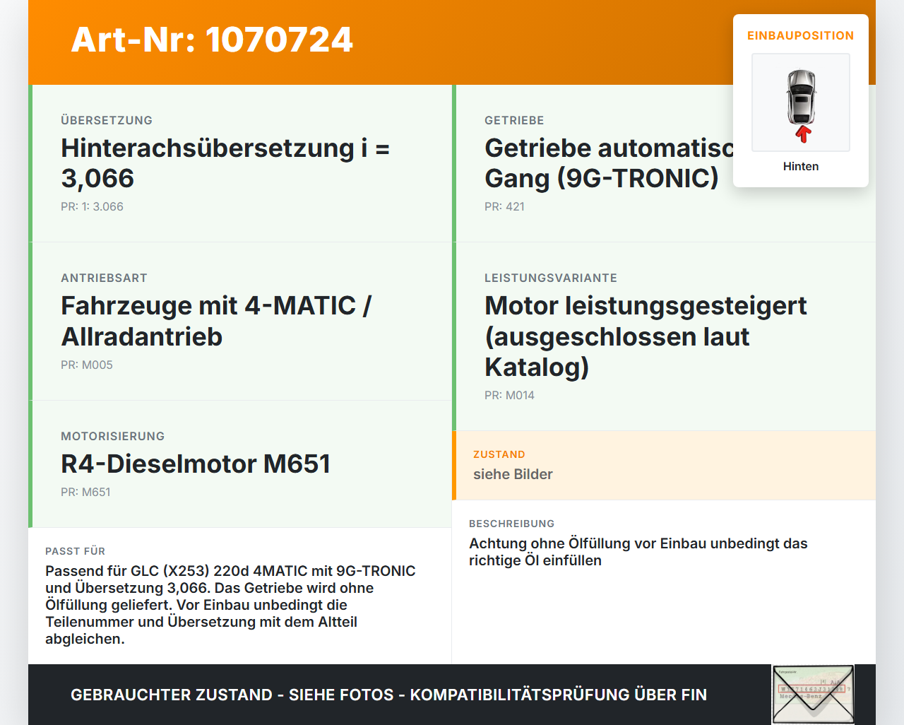 Mercedes X253 15-19 CDI 2,2 125KW 4WD Differential Hinterachsgetriebe Hinten Mercedes X253 15-19 14.09.2015... Vorschau 3
