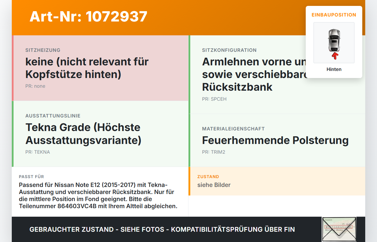 Nissan Note E12 13-17 Kopfstütze Mitte Hinten Nissan Note E12 13-17 25.02.2016 864603VC4B gebraucht Vorschau 3