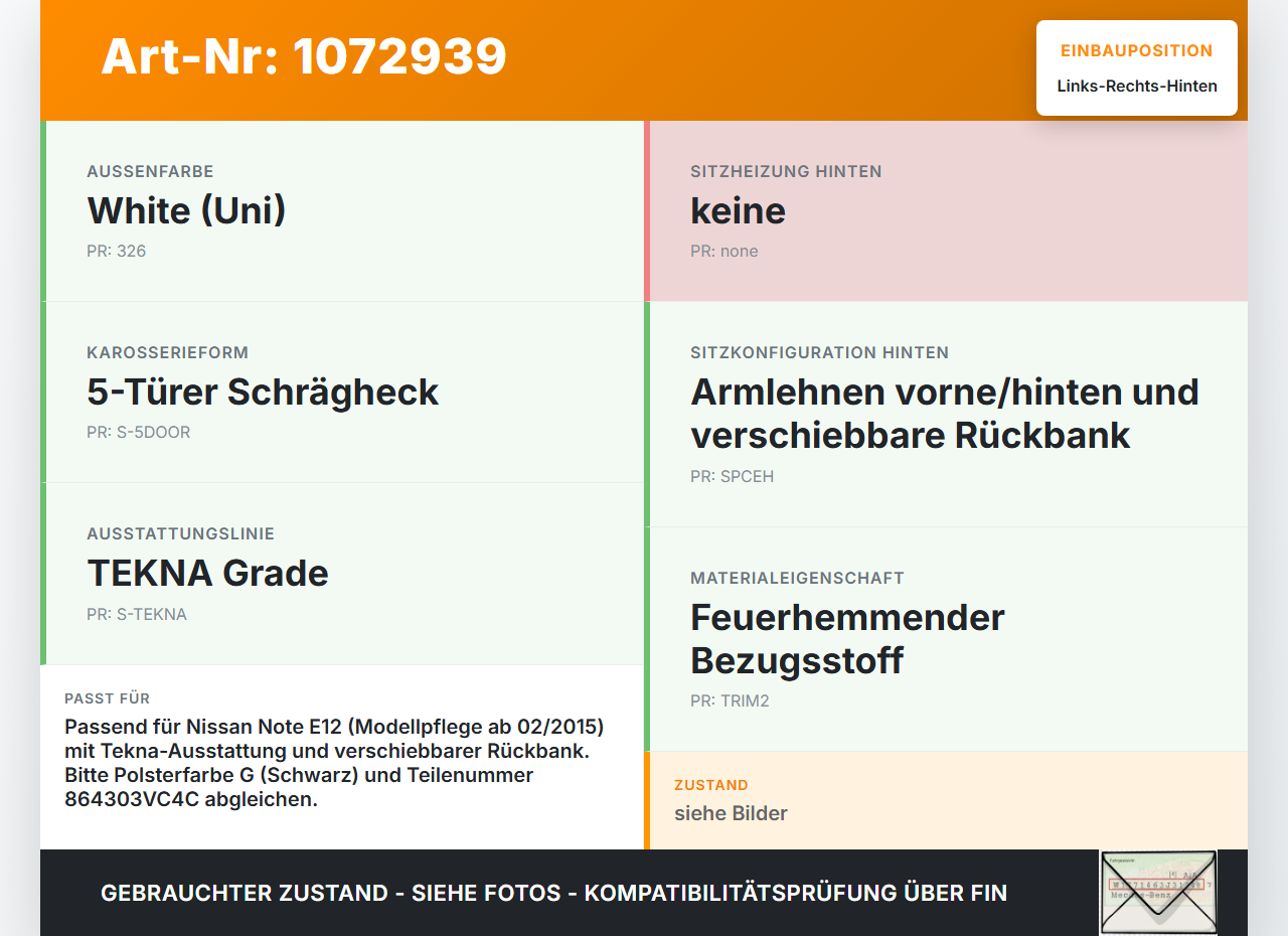 Nissan Note E12 13-17 Kopfstütze Rechts oder Links Hinten Nissan Note E12 13-17 25.02.2016 864303VC4C gebraucht Vorschau 3