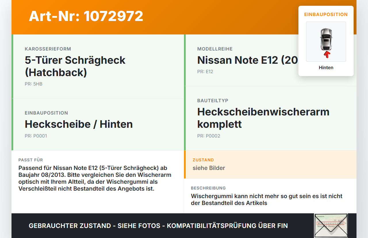 Nissan Note E12 13-17 5T Heckwischer Scheibenwischer Hinten Wischarm Nissan Note E12 13-17 25.02.2016 287813VU0A... Vorschau 3