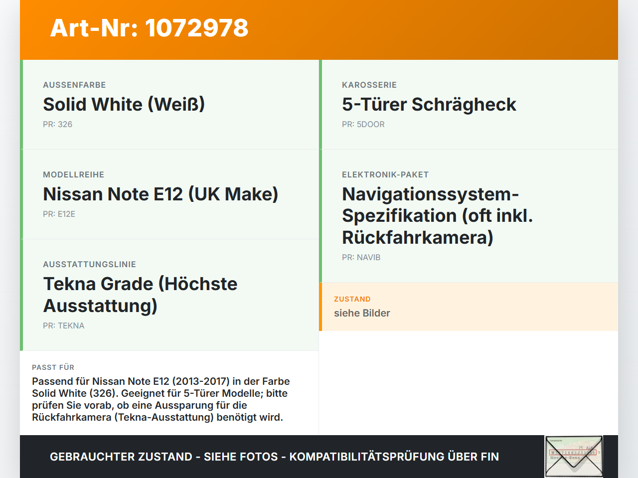 Nissan Note E12 13-17 5T Griff Griffstück aussen für Heckklappe 326 Nissan Note E12 13-17 25.02.2016 90606JX30A... Vorschau 3