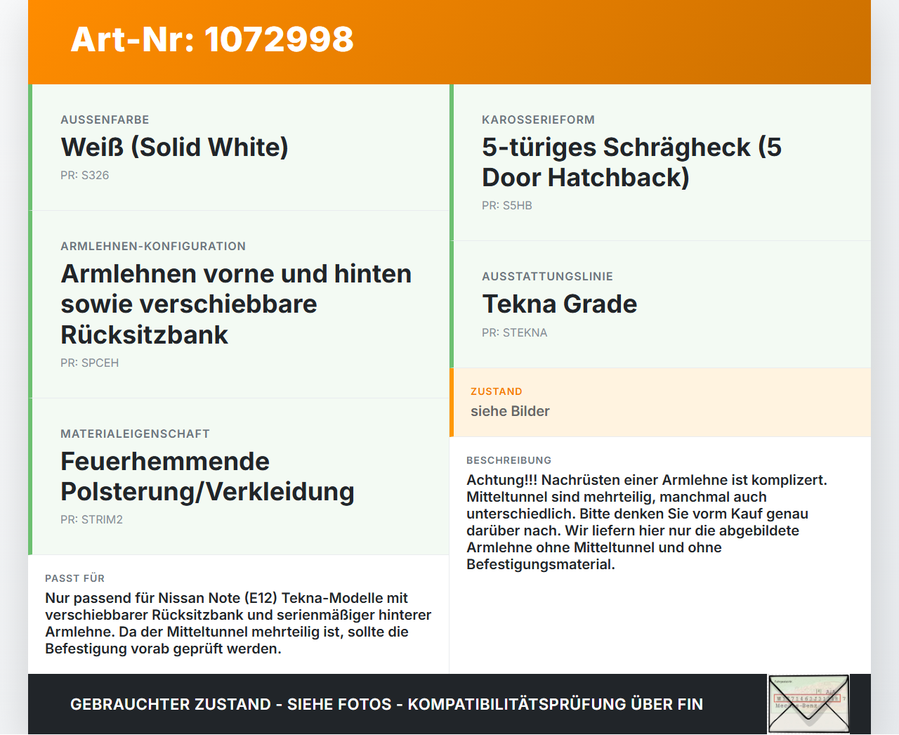 Nissan Note E12 13-17 Armlehne Mittelarmlehne Auflage mit Becherhalter für Rücksitzbank Nissan Note E12 13-17... Vorschau 3