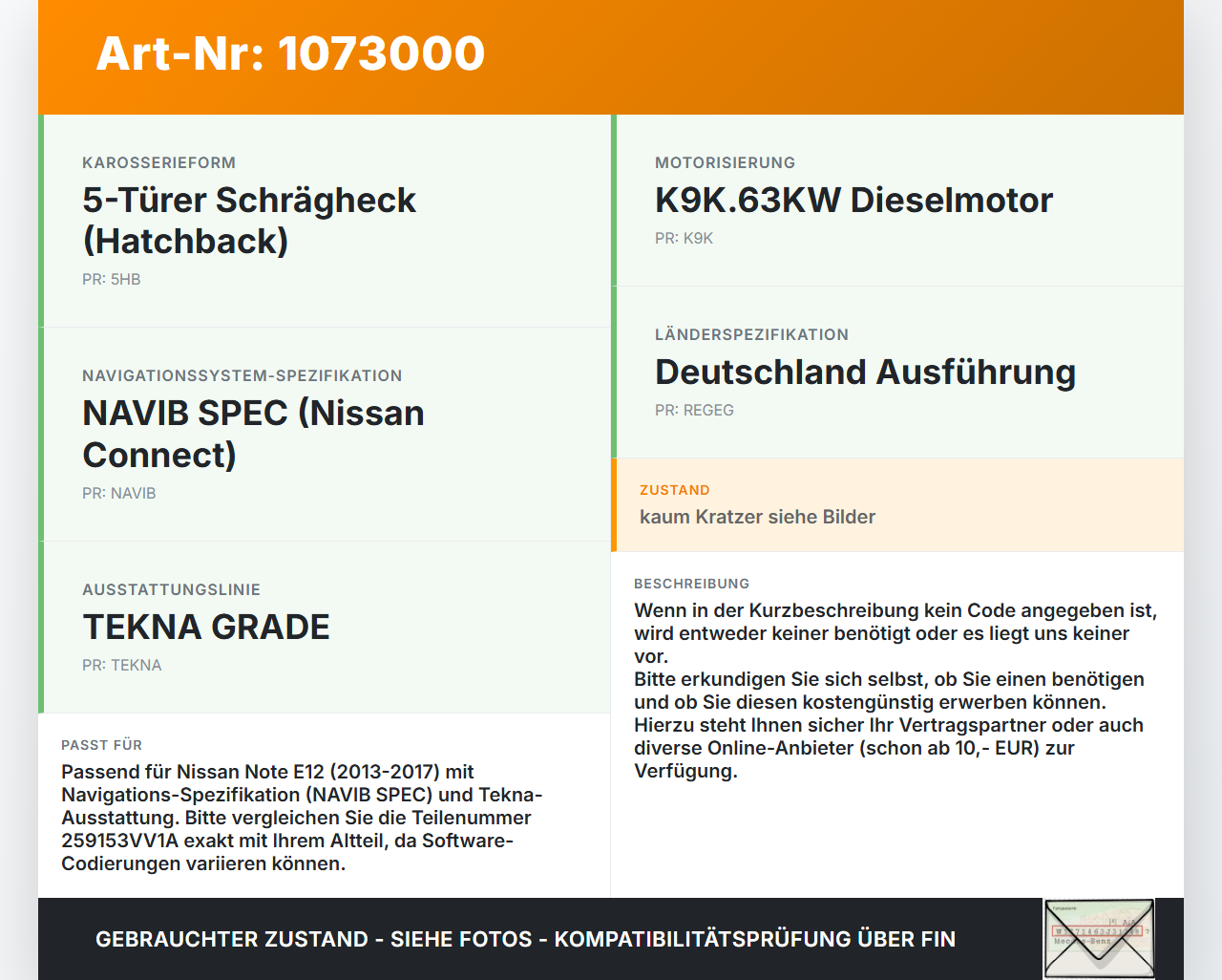 Nissan Note E12 13-17 Navigationssystem Navi Nissan Note E12 13-17 25.02.2016 259153VV1A 7513750206 gebraucht Vorschau 3
