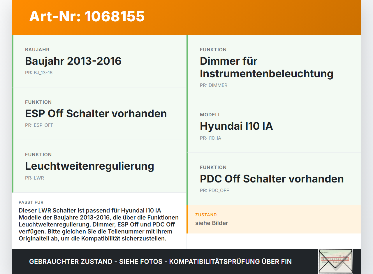 Hyundai I10 IA 13-16 LWR Schalter Leuchtweitenregler Dimmer ESP Off PDC Off Hyundai I10 IA 13-16 30.12.2015 gebraucht Vorschau 3