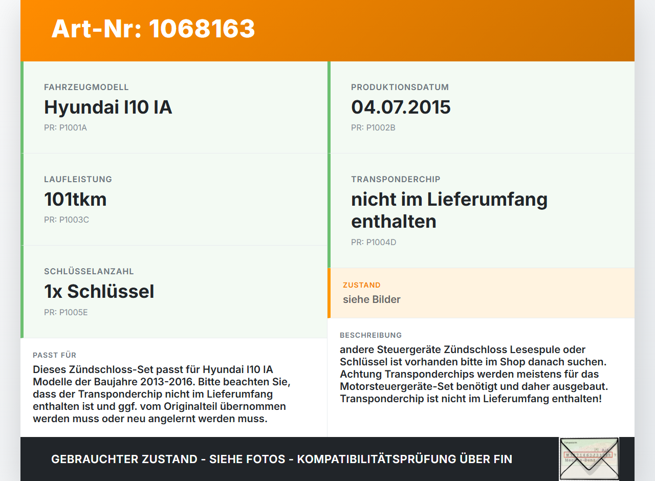 Hyundai I10 IA 13-16 Zündschloss 1xSchlüssel Türschliesszylinder Set Hyundai I10 IA 13-16 30.12.2015 gebraucht Vorschau 3