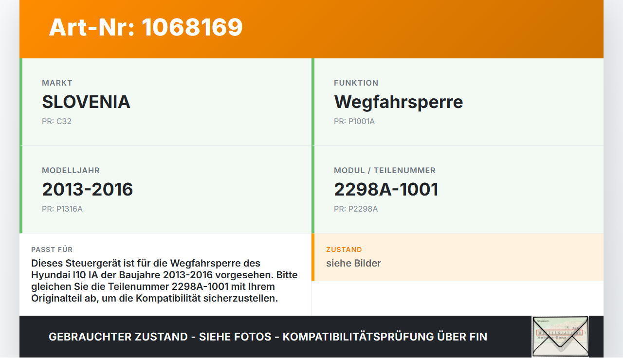Hyundai I10 IA 13-16 Steuergerät ECU Modul SG für Wegfahrsperre Hyundai I10 IA 13-16 30.12.2015 95420-B4000... Vorschau 3