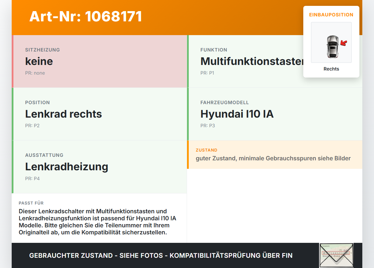 Hyundai I10 IA 13-16 Lenkradschalter Multifunktionstasten Schalter für Lenkrad Rechts Hyundai I10 IA 13-16... Vorschau 3