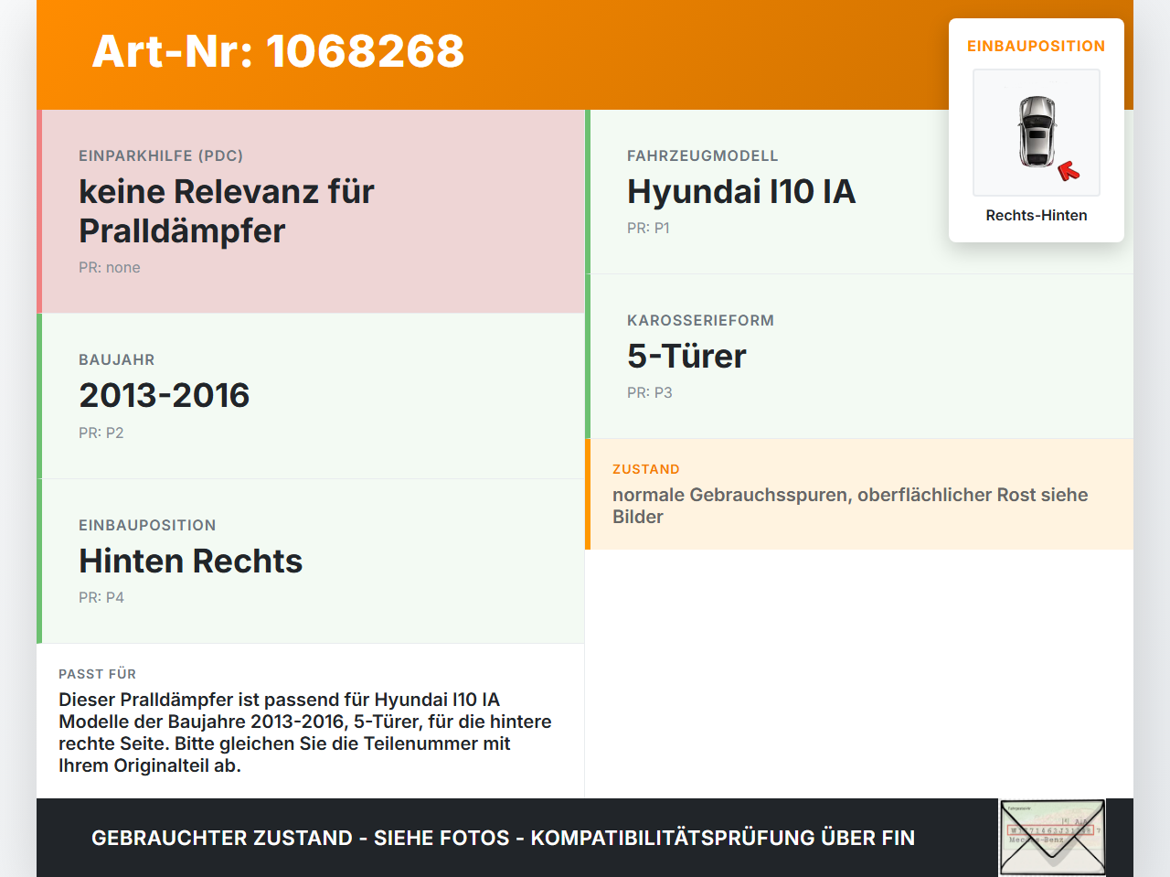 Hyundai I10 IA 13-16 5T Pralldämpfer für Stoßstange Querträger Hinten Rechts Hyundai I10 IA 13-16 30.12.2015 gebraucht Vorschau 3