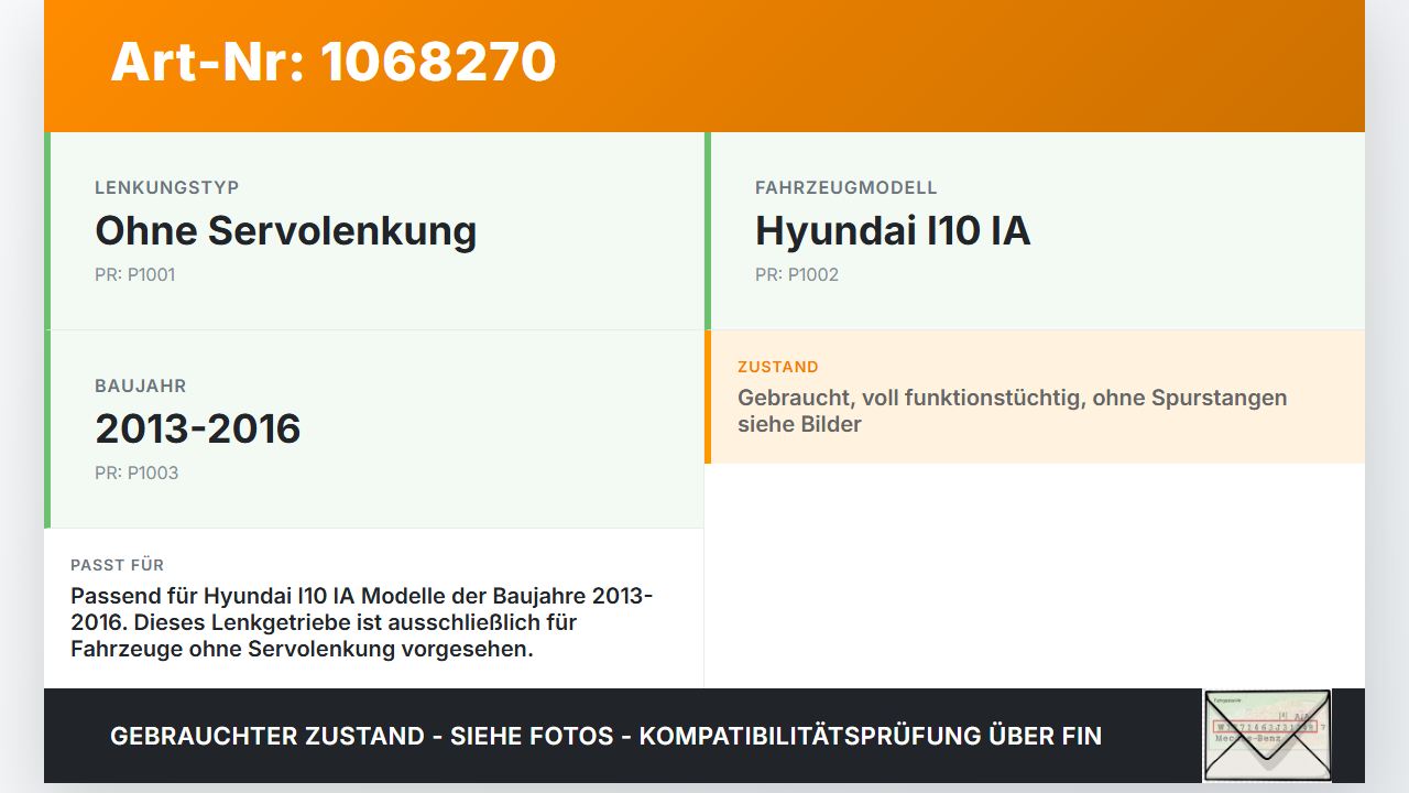 Hyundai I10 IA 13-16 Lenkgetriebe ohne Servolenkung Hyundai I10 IA 13-16 30.12.2015 gebraucht Vorschau 3