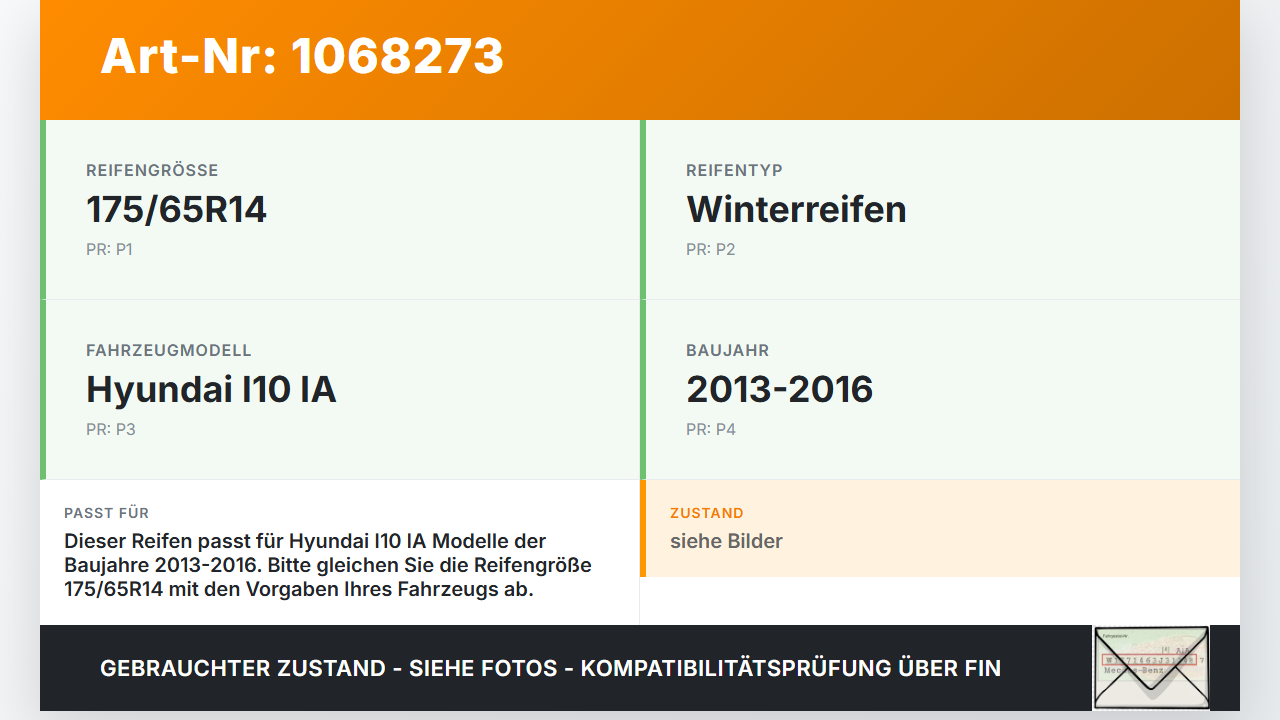 Hyundai I10 IA 13-16 1 x Reifen Winterreifen NEXEN 175/65R14 Hyundai I10 IA 13-16 30.12.2015 gebraucht Vorschau 3