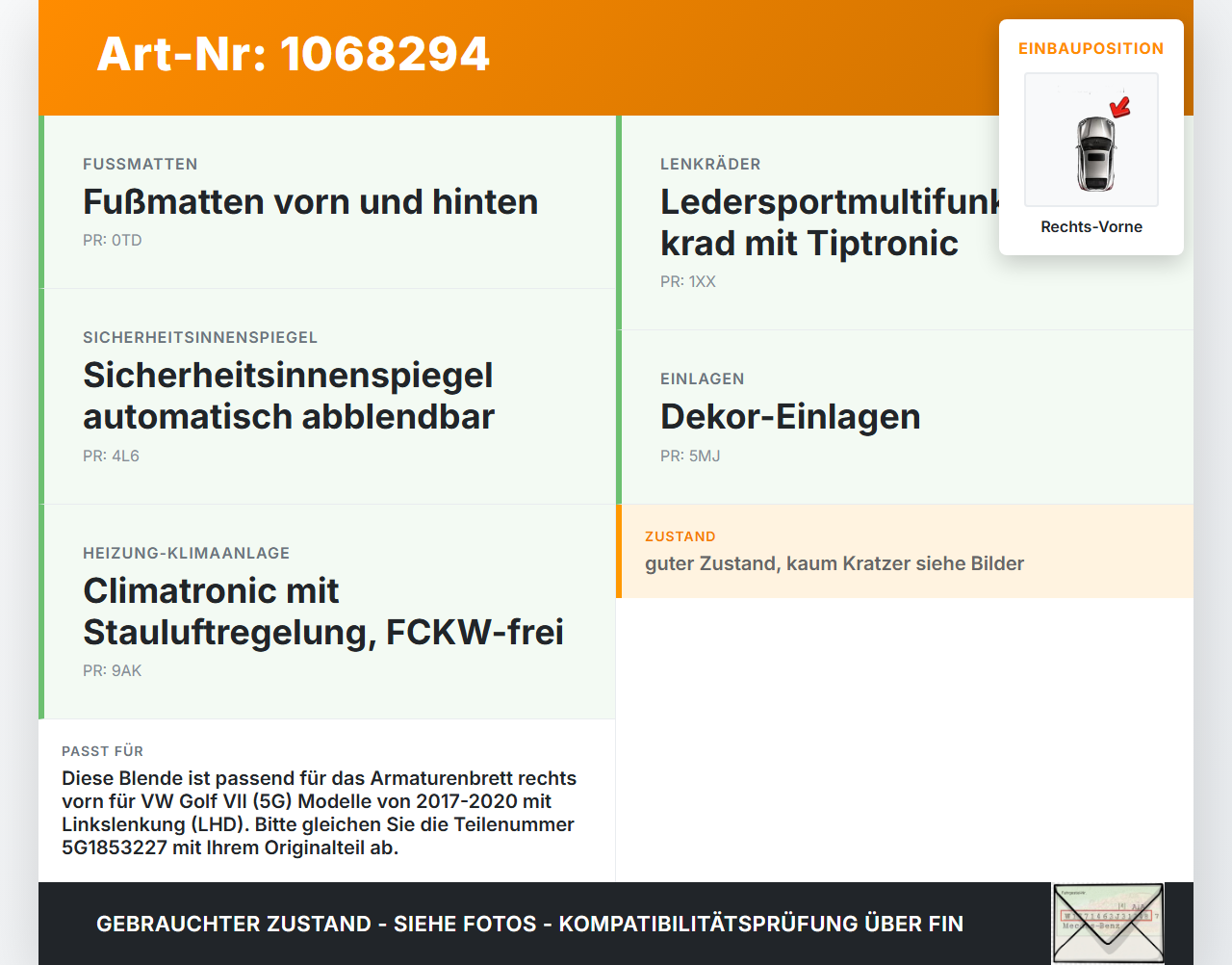 VW Golf VII 7 5G 17-20 Blende für Armaturenbrett Abdeckung Rechts Vorne VW Golf VII 7 5G 17-20 22.11.2019... Vorschau 3