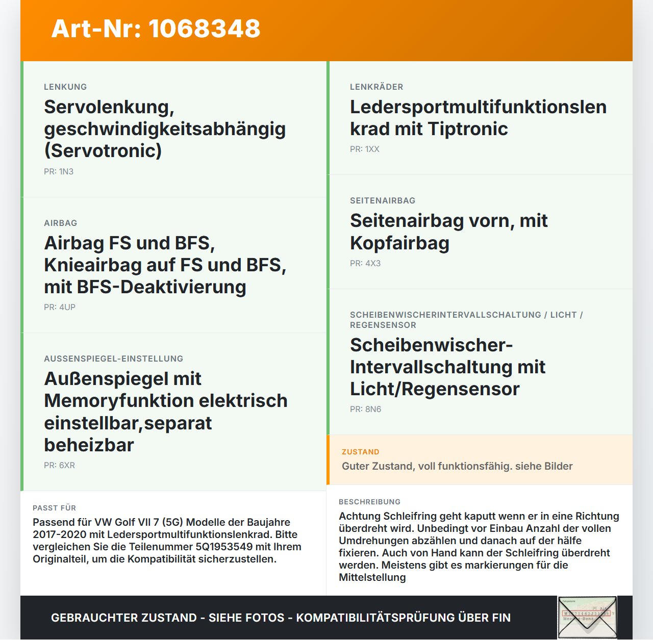 VW Golf VII 7 5G 17-20 Airbag Schleifring Wickelfeder VW Golf VII 7 5G 17-20 22.11.2019 5Q1953549 LK10136317-04... Vorschau 3