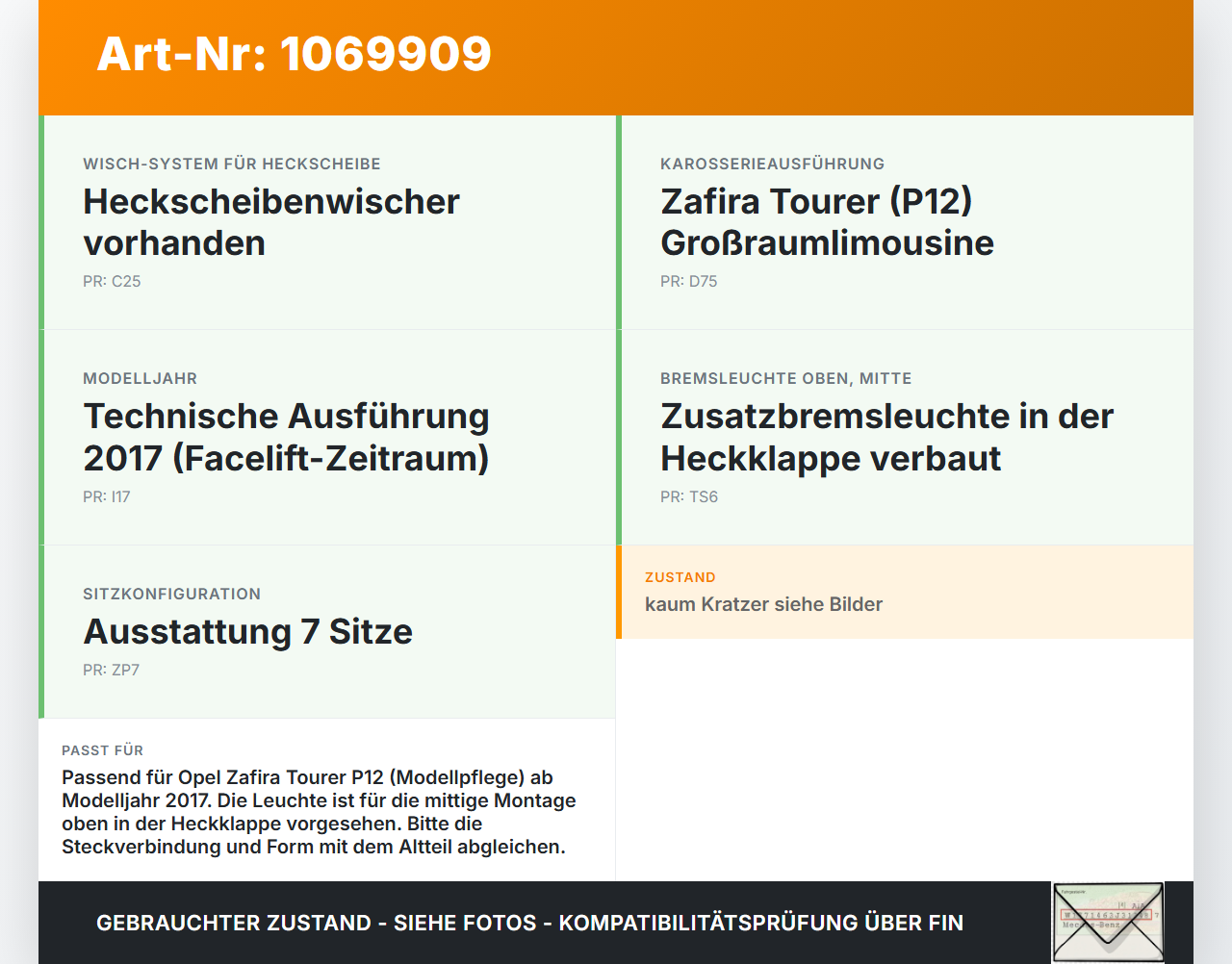 Opel Zafira Tourer P12 16-19 Mehrzweckfahrzeug Bremslicht 3. Bremsleuchte für Klappe Opel Zafira Tourer P12 16-19... Vorschau 3