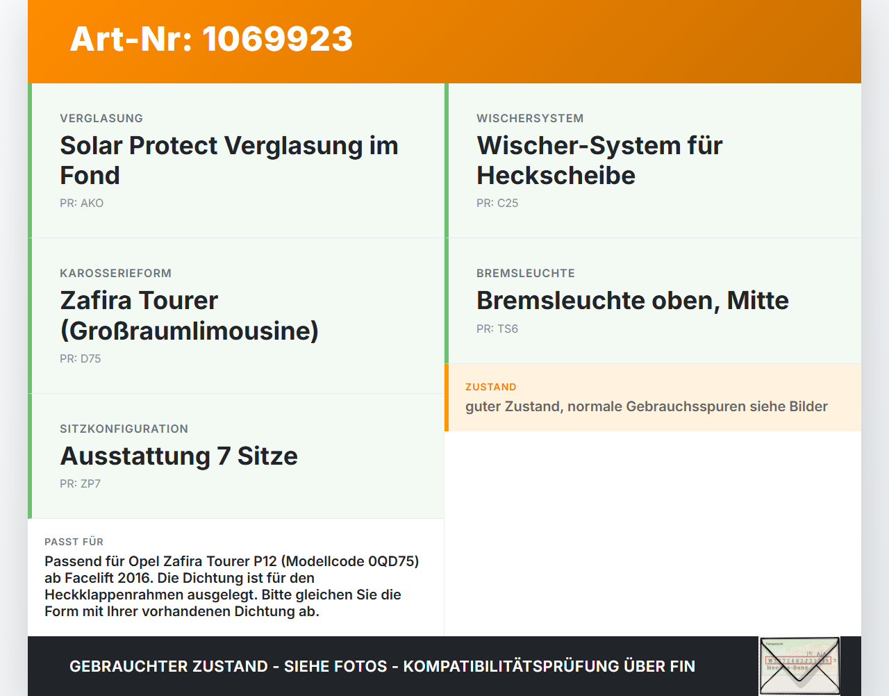 Opel Zafira Tourer P12 16-19 Mehrzweckfahrzeug Dichtung Rahmen für Heckklappe Kofferraum Opel Zafira Tourer P12... Vorschau 3