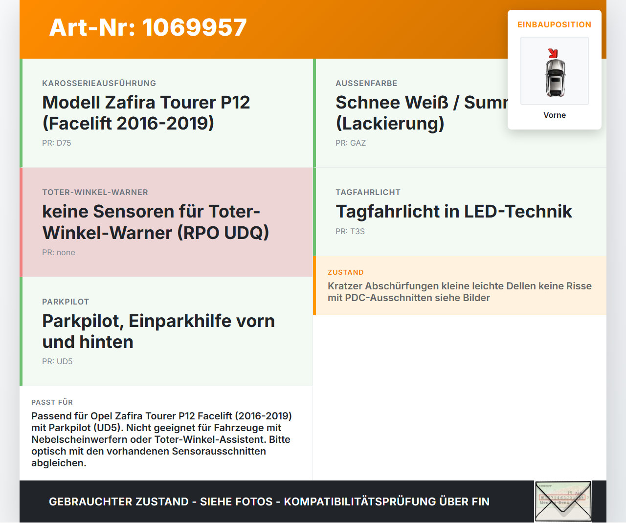 Opel Zafira Tourer P12 16-19 Stoßstange Stoßfänger Frontschürze Vorne GAZ Opel Zafira Tourer P12 16-19 20.12.2016... Vorschau 3