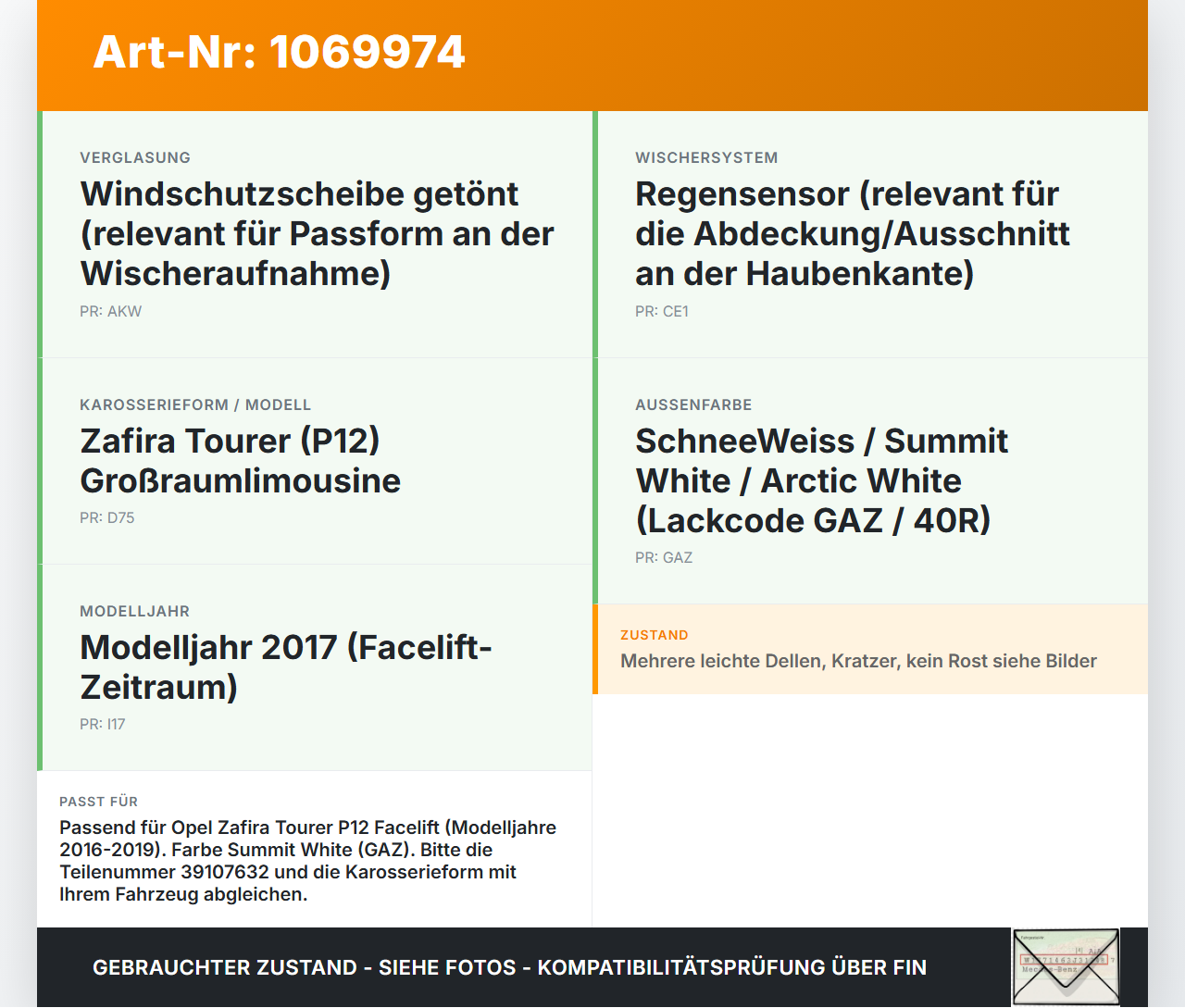 Opel Zafira Tourer P12 16-19 Motorhaube Frontklappe Haube GAZ Opel Zafira Tourer P12 16-19 20.12.2016 39107632 gebraucht Vorschau 3