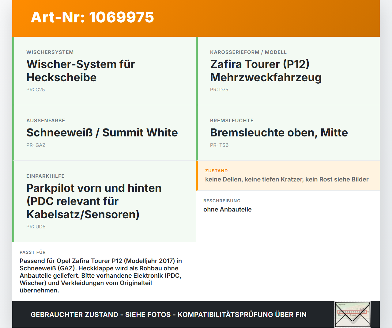 Opel Zafira Tourer P12 16-19 Mehrzweckfahrzeug Heckklappe Kofferraumdeckel GAZ Opel Zafira Tourer P12 16-19... Vorschau 3