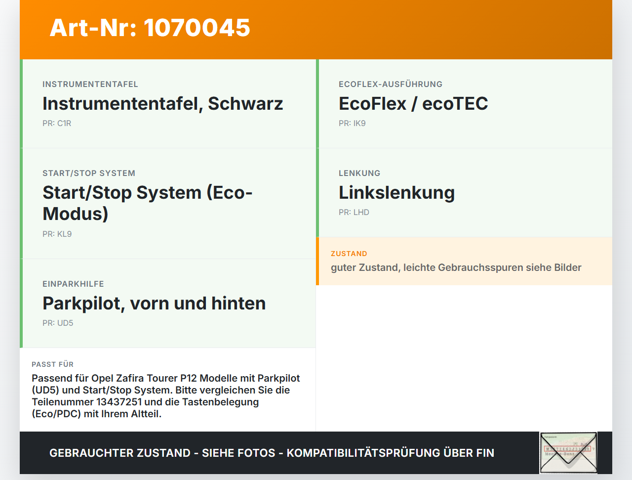 Opel Zafira Tourer P12 16-19 Schalter Taster Eco PDC Einparkhilfe Opel Zafira Tourer P12 16-19 20.12.2016 13437251... Vorschau 3