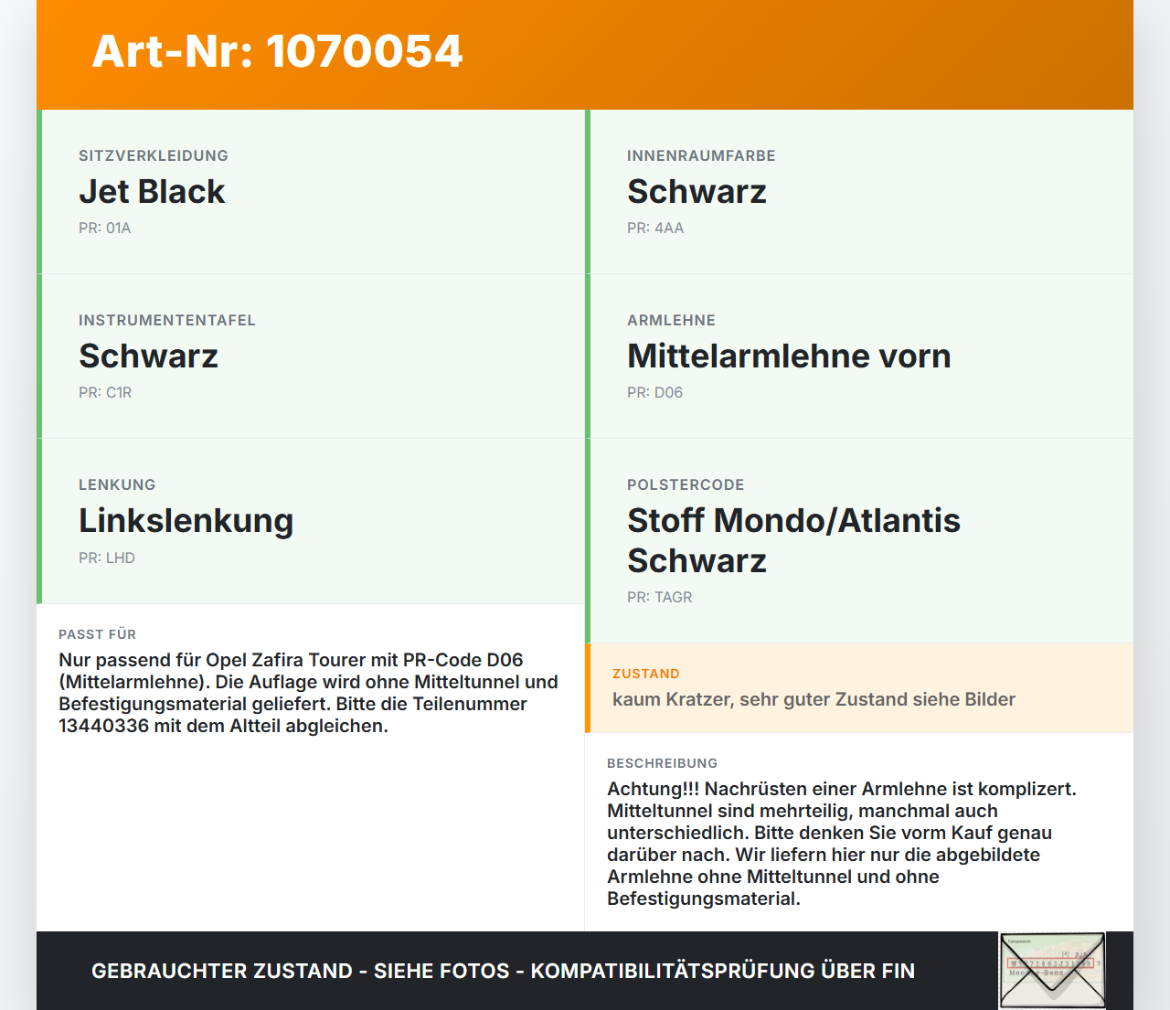 Opel Zafira Tourer P12 16-19 Armlehne Mittelarmlehne Auflage Opel Zafira Tourer P12 16-19 20.12.2016 13440336 gebraucht Vorschau 3