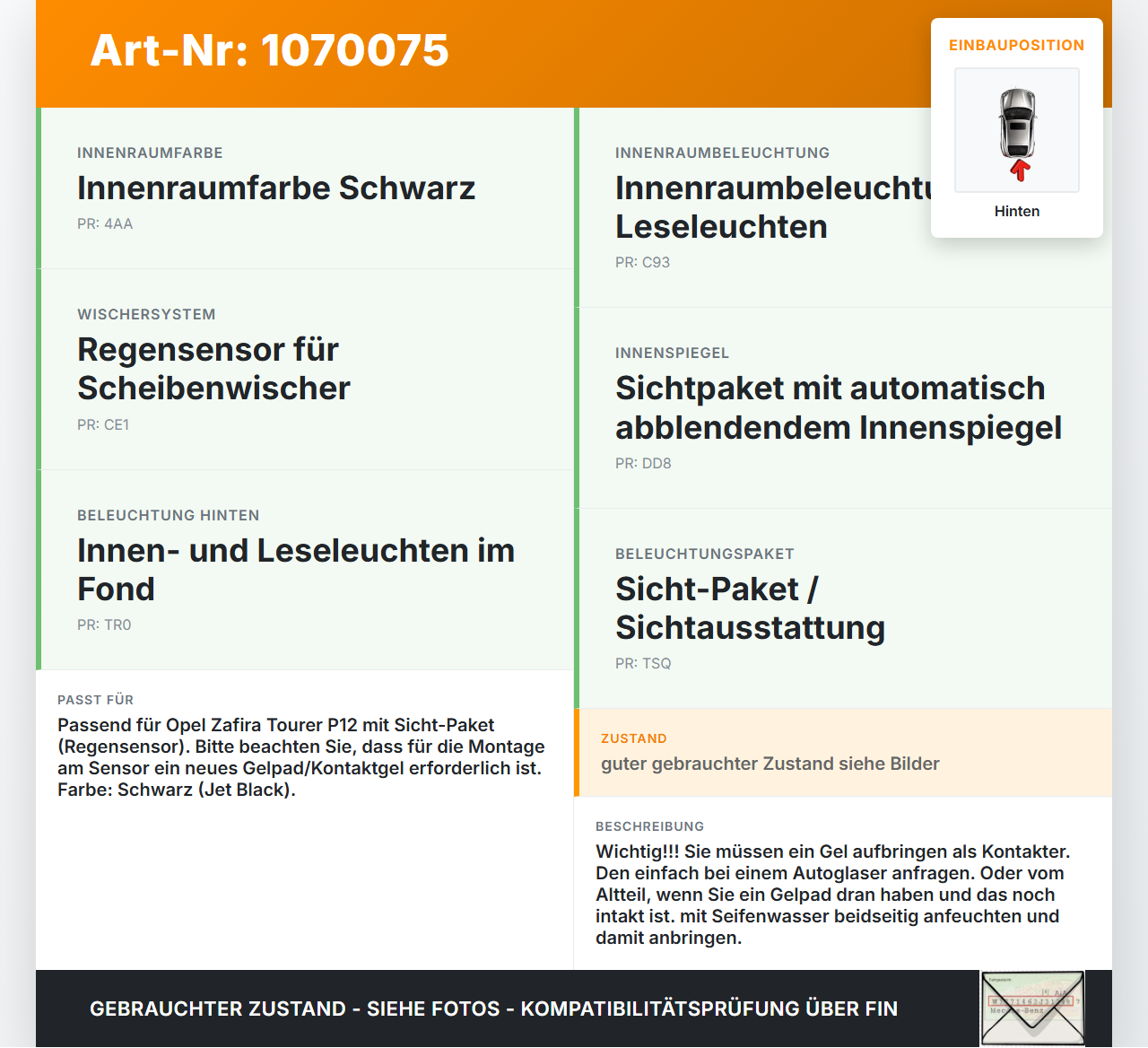 Opel Zafira Tourer P12 16-19 Leseleuchte Innenleuchte Hinten Deckenleuchte Opel Zafira Tourer P12 16-19 20.12.2016... Vorschau 3