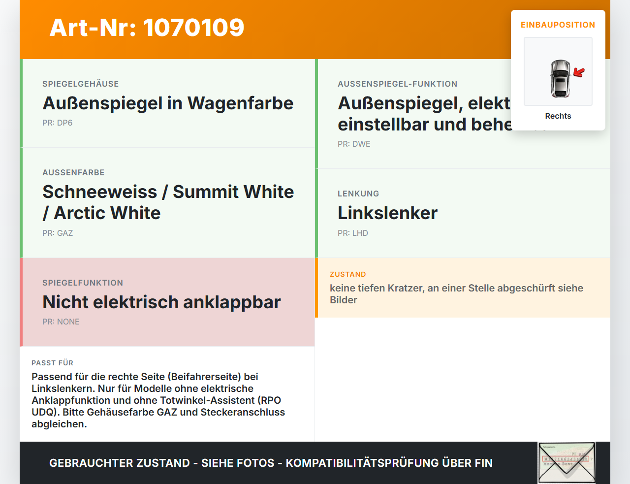 Opel Zafira Tourer P12 16-19 Spiegel Aussenspiegel Rechts GAZ Opel Zafira Tourer P12 16-19 20.12.2016 13354646... Vorschau 3