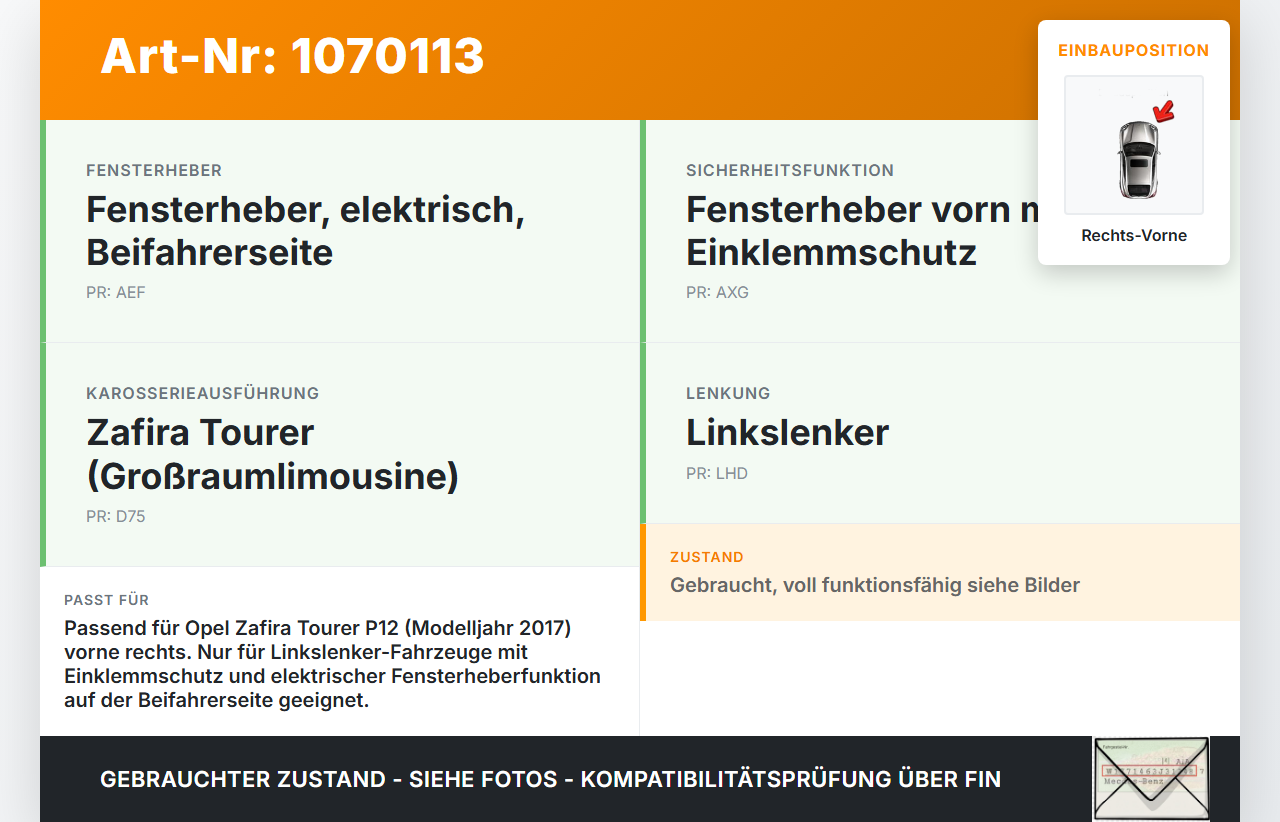 Opel Zafira Tourer P12 16-19 Mehrzweckfahrzeug Fensterhebermotor mit Fensterheber Rechts Vorne Opel Zafira Tourer... Vorschau 3