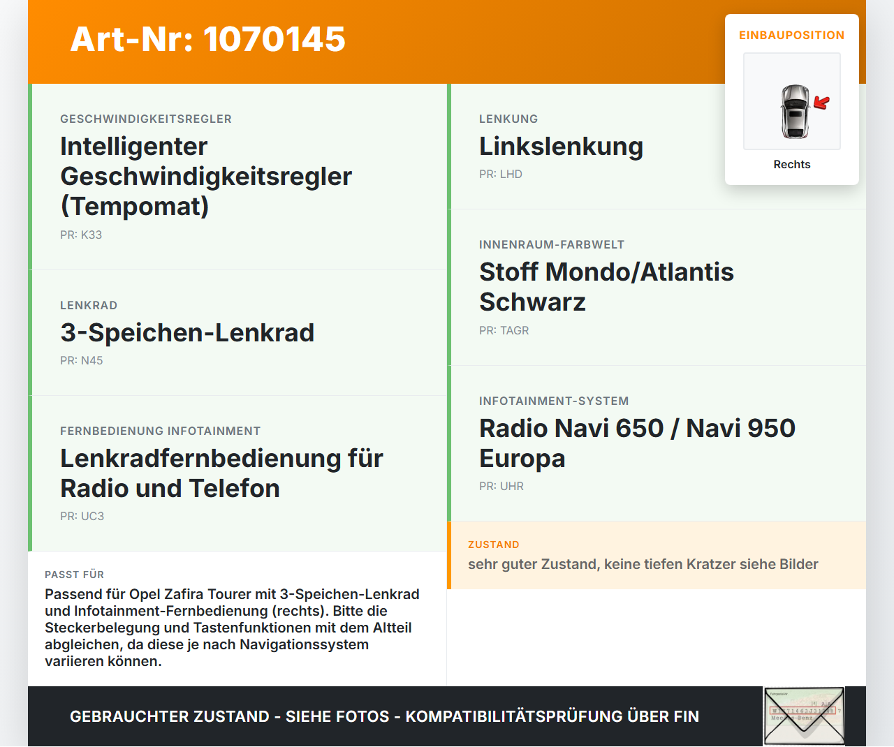 Opel Zafira Tourer P12 16-19 Lenkradschalter Multifunktionstasten Schalter für Lenkrad Rechts Opel Zafira Tourer... Vorschau 3