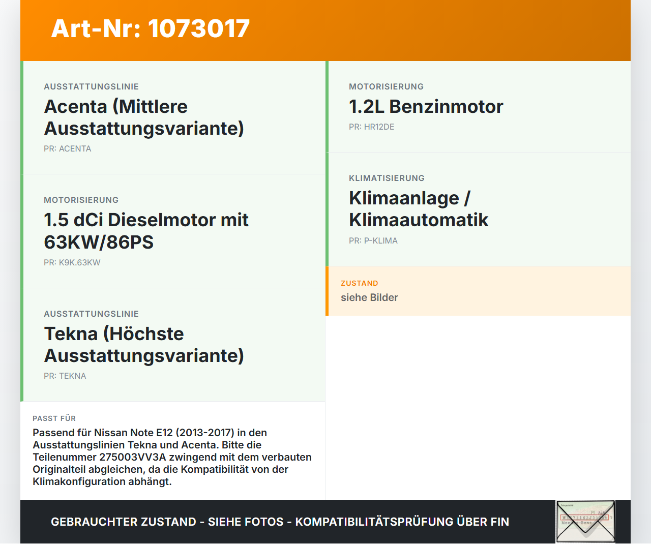 Nissan Note E12 13-17 Bedienteil Bedienelement Klimabedienteil Nissan Note E12 13-17 25.02.2016 275003VV3A... Vorschau 3