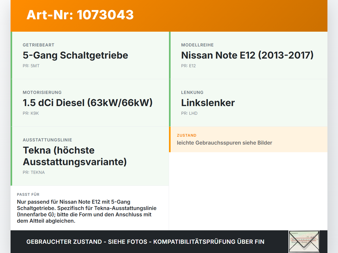 Nissan Note E12 13-17 1,5 66KW Schaltknauf für Schalthebel Gangschalter 5G Nissan Note E12 13-17 25.02.2016... Vorschau 3
