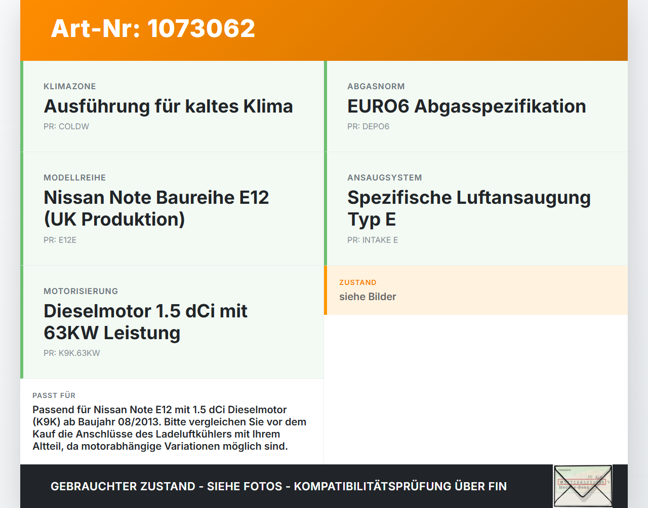 Nissan Note E12 13-17 1,5 66KW Ladeluftkühler Kühler Intercooler Turbokühler Nissan Note E12 13-17 25.02.2016... Vorschau 3