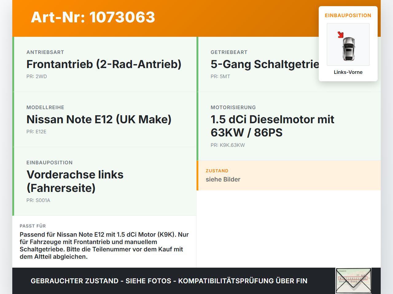 Nissan Note E12 13-17 5T Federbein Stoßdämpfer Feder Stoßdämpferbein Links Vorne Nissan Note E12 13-17 25.02.2016... Vorschau 3