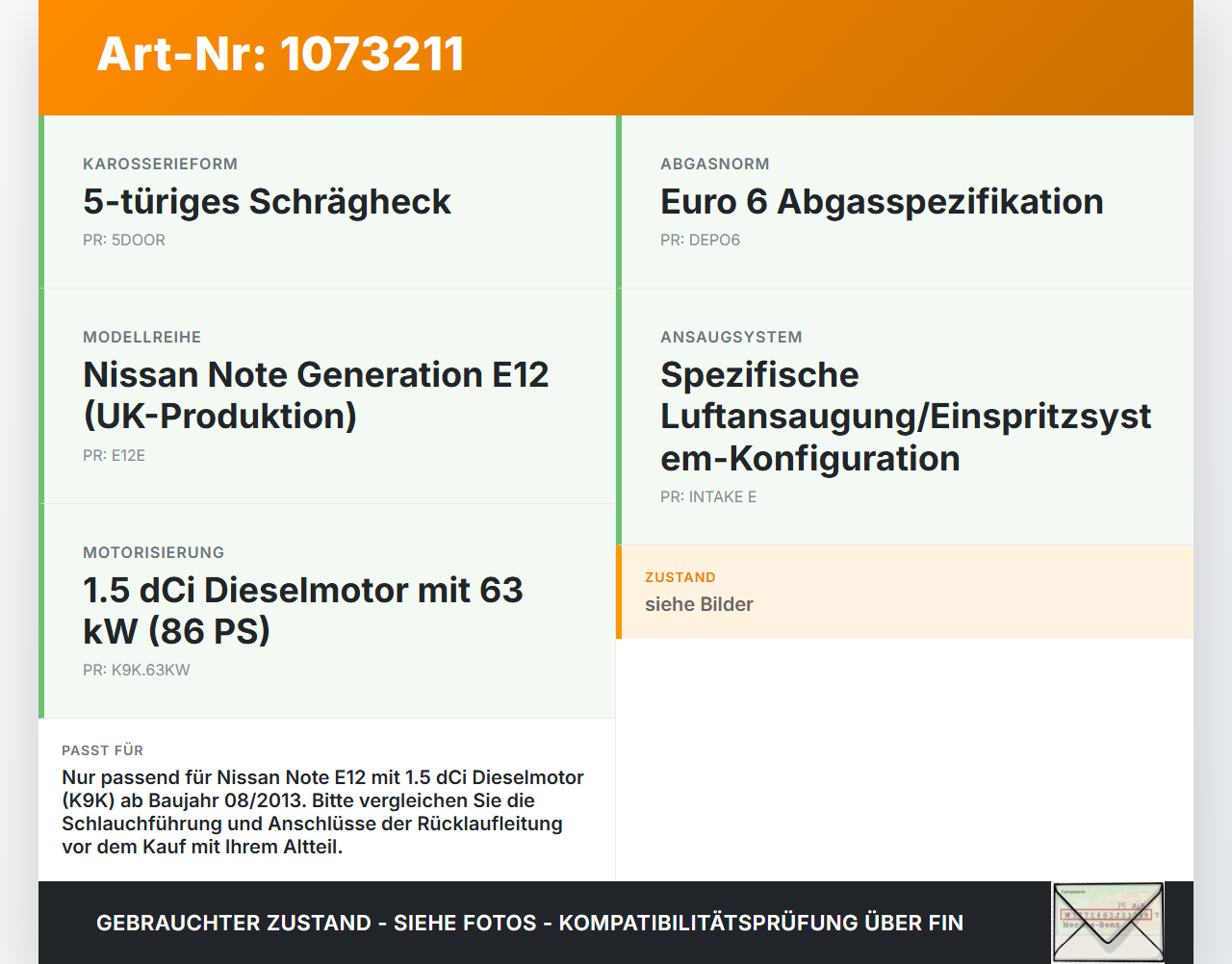 Nissan Note E12 13-17 1,5 66KW Rücklaufleitung Leitung Kraftstoffleitung Kraftstoffschlauch Nissan Note E12 13-17... Vorschau 3