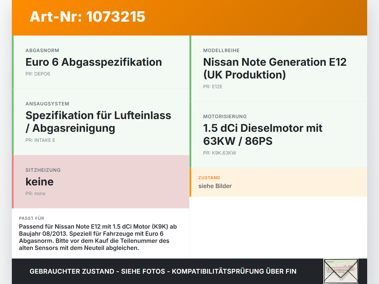 Nissan Note E12 13-17 1,5 66KW Differenzdrucksensor Abgasdrucksensor Nissan Note E12 13-17 25.02.2016 2082700Q0G... Vorschau 3