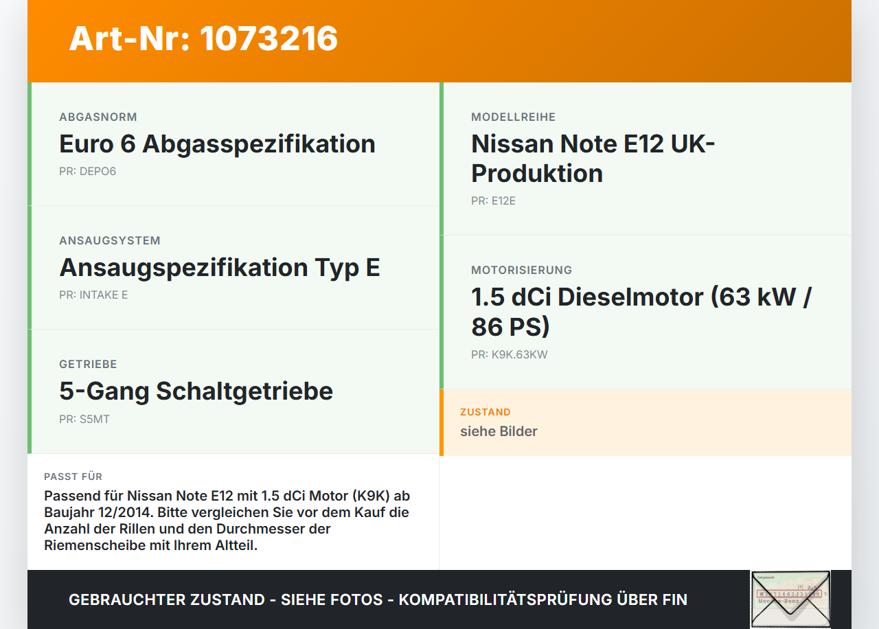 Nissan Note E12 13-17 1,5 66KW K9K Kurbelwellenscheibe Riemenscheibe für Kurbelwelle Nissan Note E12 13-17... Vorschau 3