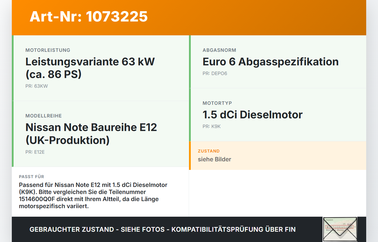 Nissan Note E12 13-17 1,5 66KW K9K Ölmessstab Öl Stab Nissan Note E12 13-17 25.02.2016 1514600Q0F gebraucht Vorschau 3