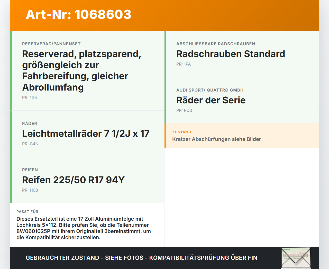 Audi A4 8W B9 19-24 1 x Felge Aluminiumfelge 17 Zoll 5X112 Audi A4 8W B9 19-24 18.12.2015 8W0601025P gebraucht Vorschau 3