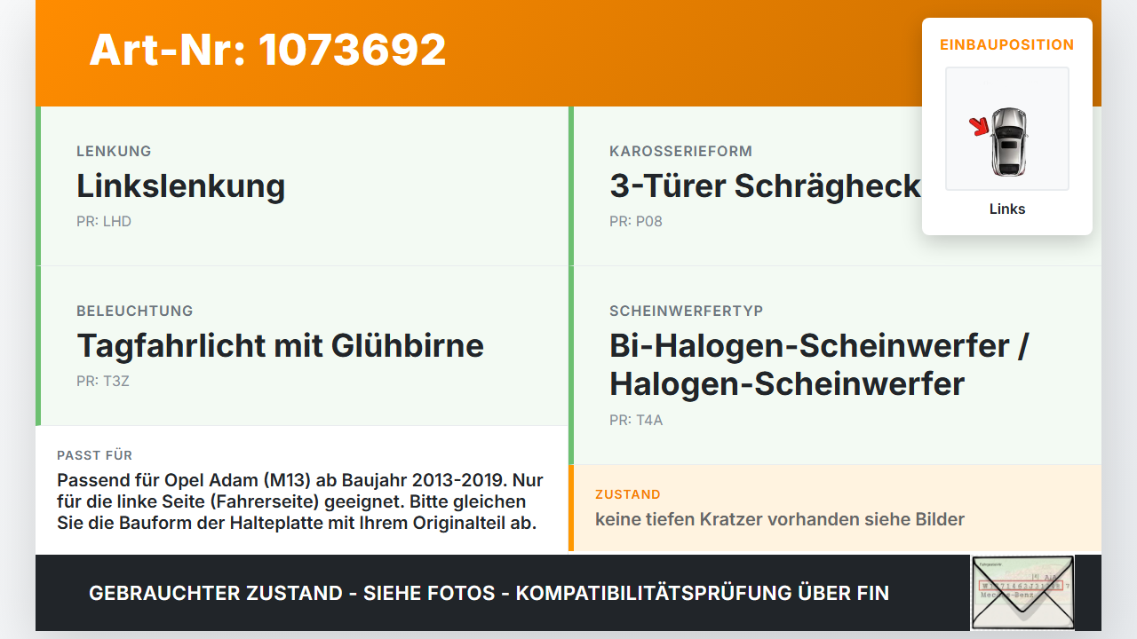 Opel Adam M13 13-19 3T Halter Träger Führung Aufnahme für Scheinwerfer Links Opel Adam M13 13-19 01.01.2015... Vorschau 3