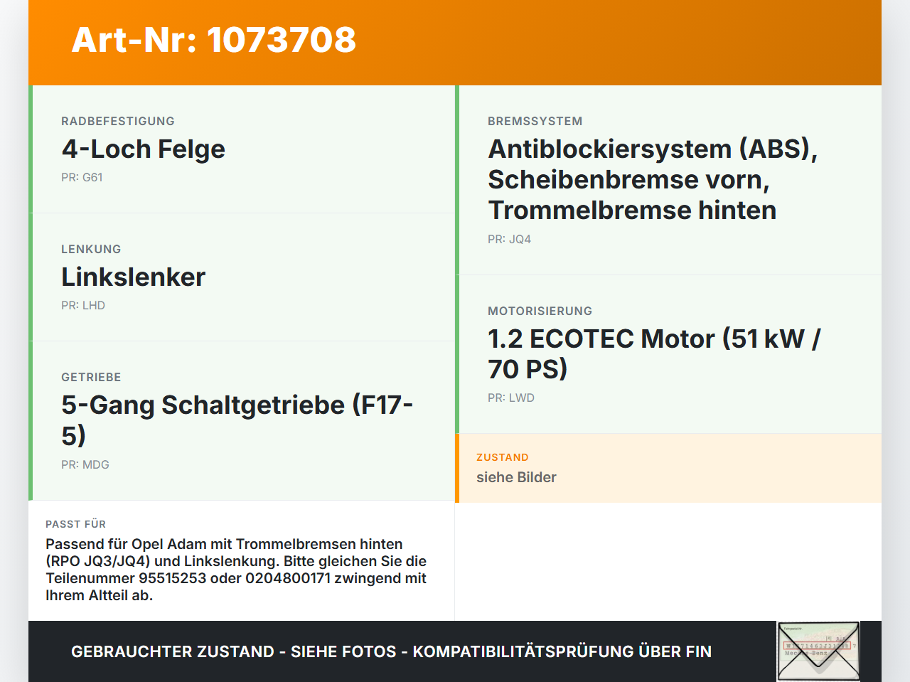 Opel Adam M13 13-19 Hauptbremszylinder Bremszylinder Opel Adam M13 13-19 01.01.2015 95515253 0204800171 gebraucht Vorschau 3