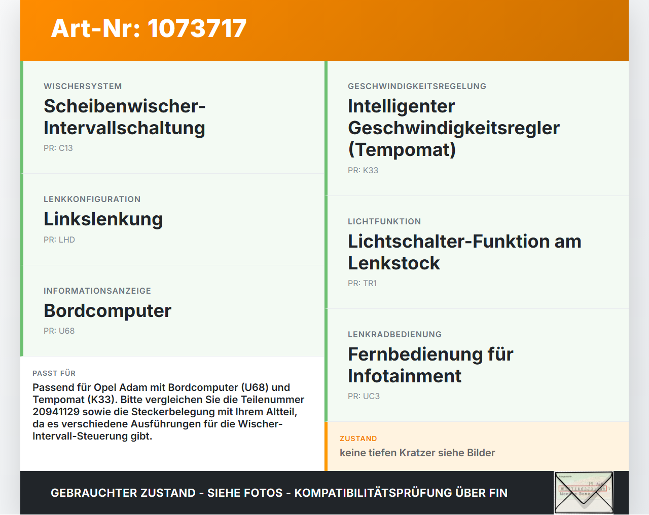 Opel Adam M13 13-19 Lenkstockschalter Lichtschalter Bordcomputer Opel Adam M13 13-19 01.01.2015 20941129... Vorschau 3