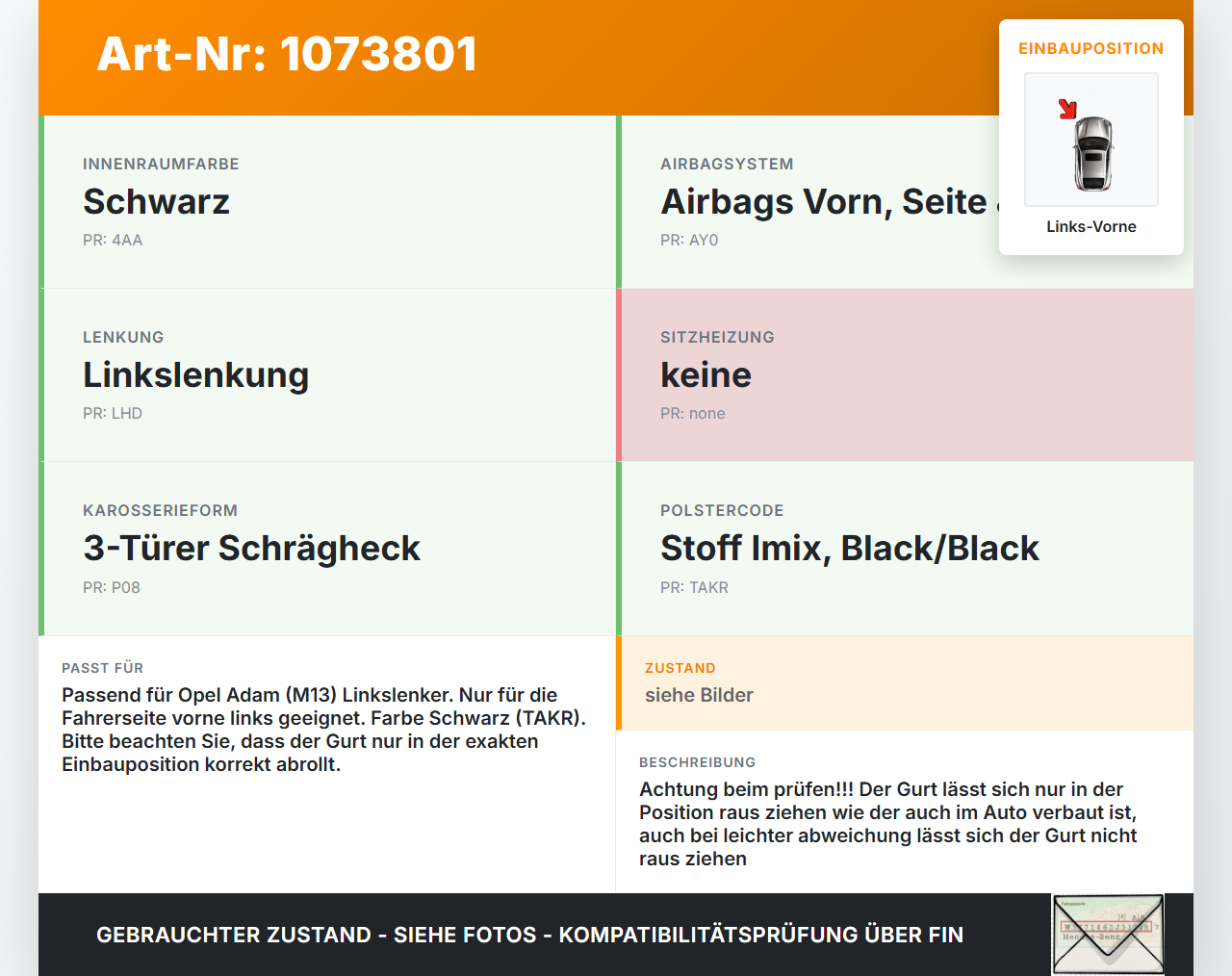 Opel Adam M13 13-19 3T Sicherheitsgurt Gurtstraffer Vorne Links Opel Adam M13 13-19 01.01.2015 34127644 34128849... Vorschau 3