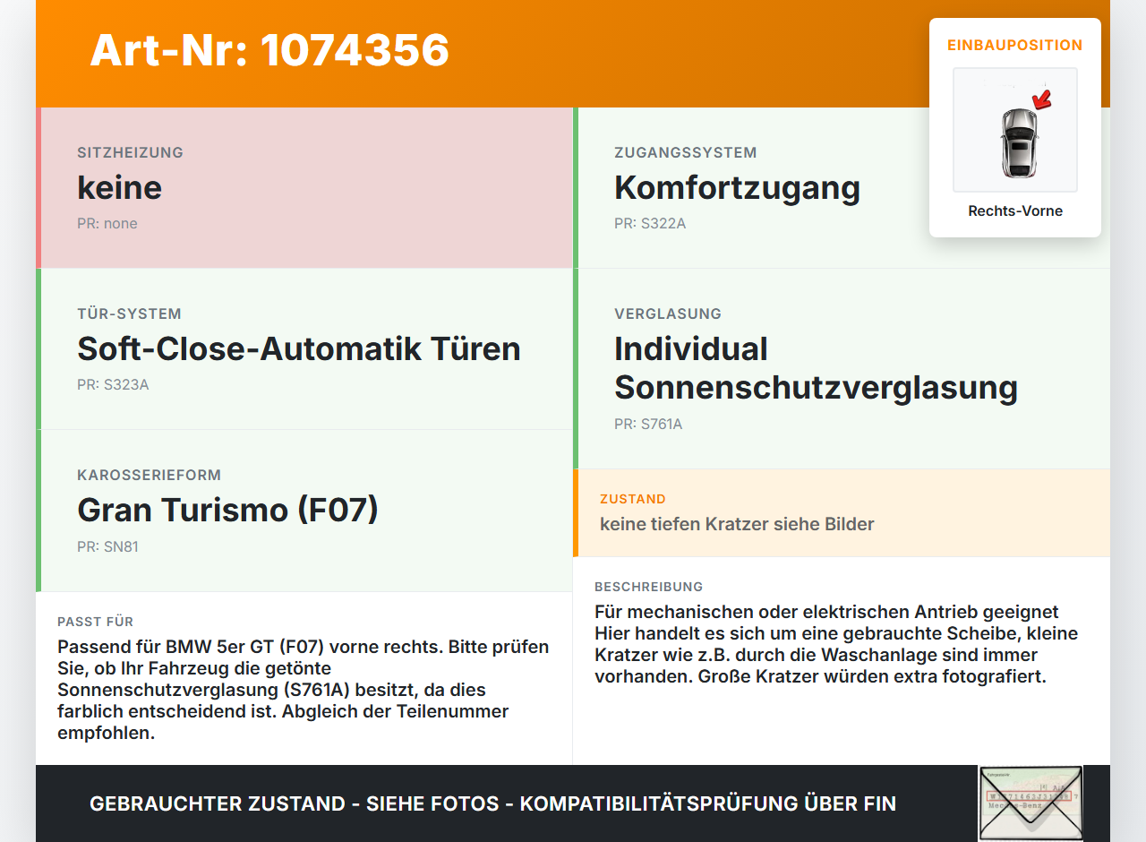BMW 5er GT F07 09-13 Lim Seitenscheibe RVK Türscheibe Rechts Vorne BMW 5er GT F07 09-13 28.03.2011 9831048680 gebraucht Vorschau 3