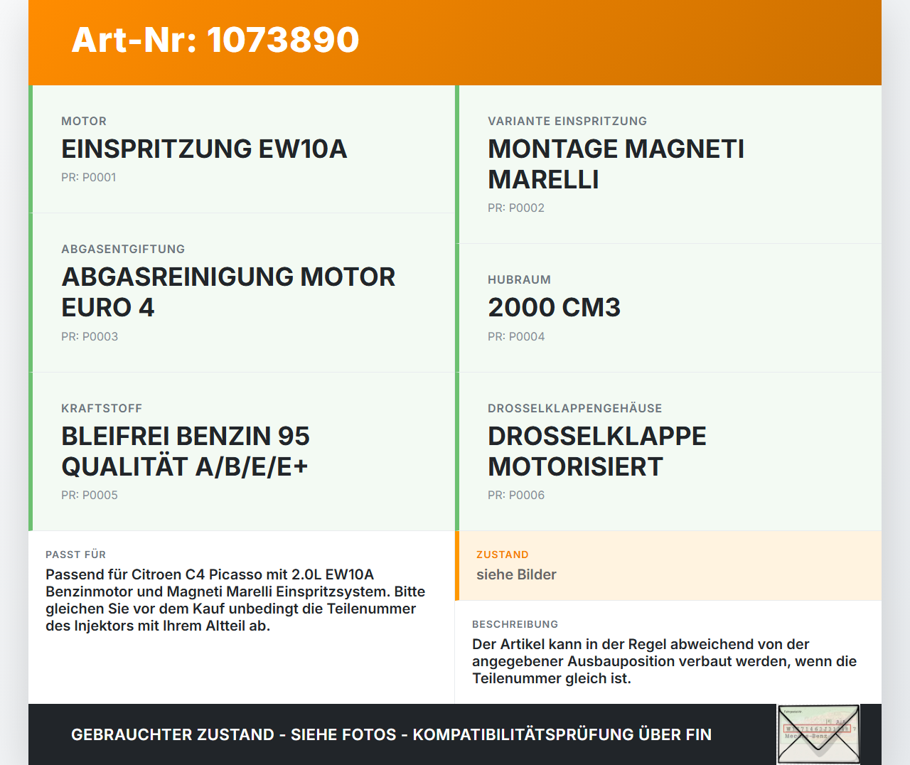 Citroen C4 Grand Picasso 06-10 1997 103KW Injektor Einspritzdüse Zyl.2 Citroen C4 Grand Picasso 06-10 12.11.2008... Vorschau 3