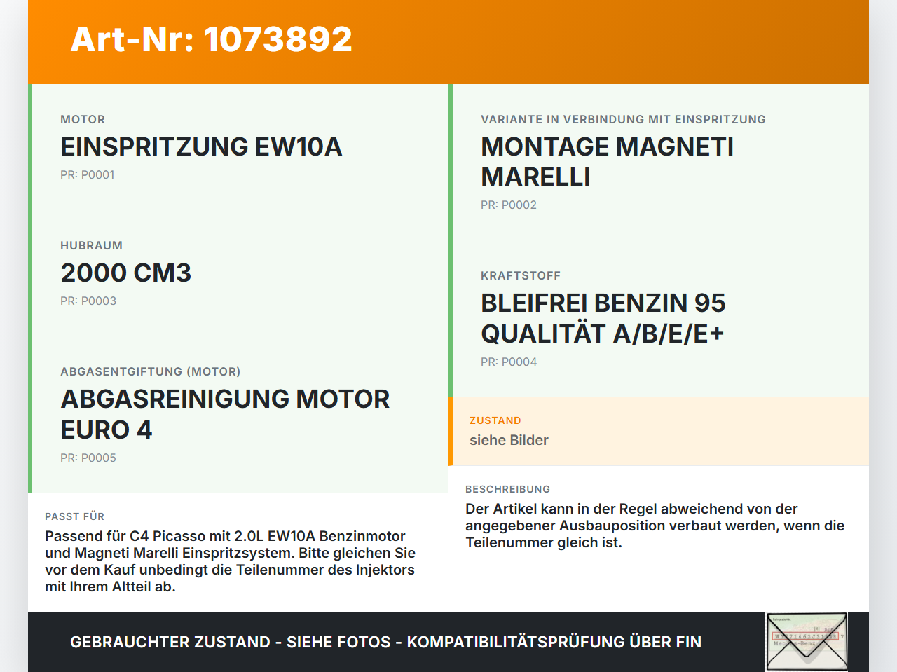 Citroen C4 Grand Picasso 06-10 1997 103KW Injektor Einspritzdüse Zyl.1 Citroen C4 Grand Picasso 06-10 12.11.2008... Vorschau 3