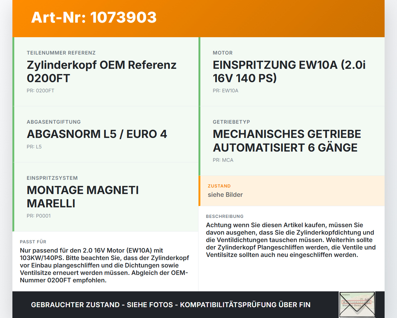 Citroen C4 Grand Picasso 06-10 1997 103KW EW10A Zylinderkopf Citroen C4 Grand Picasso 06-10 12.11.2008 0200FT gebraucht Vorschau 3